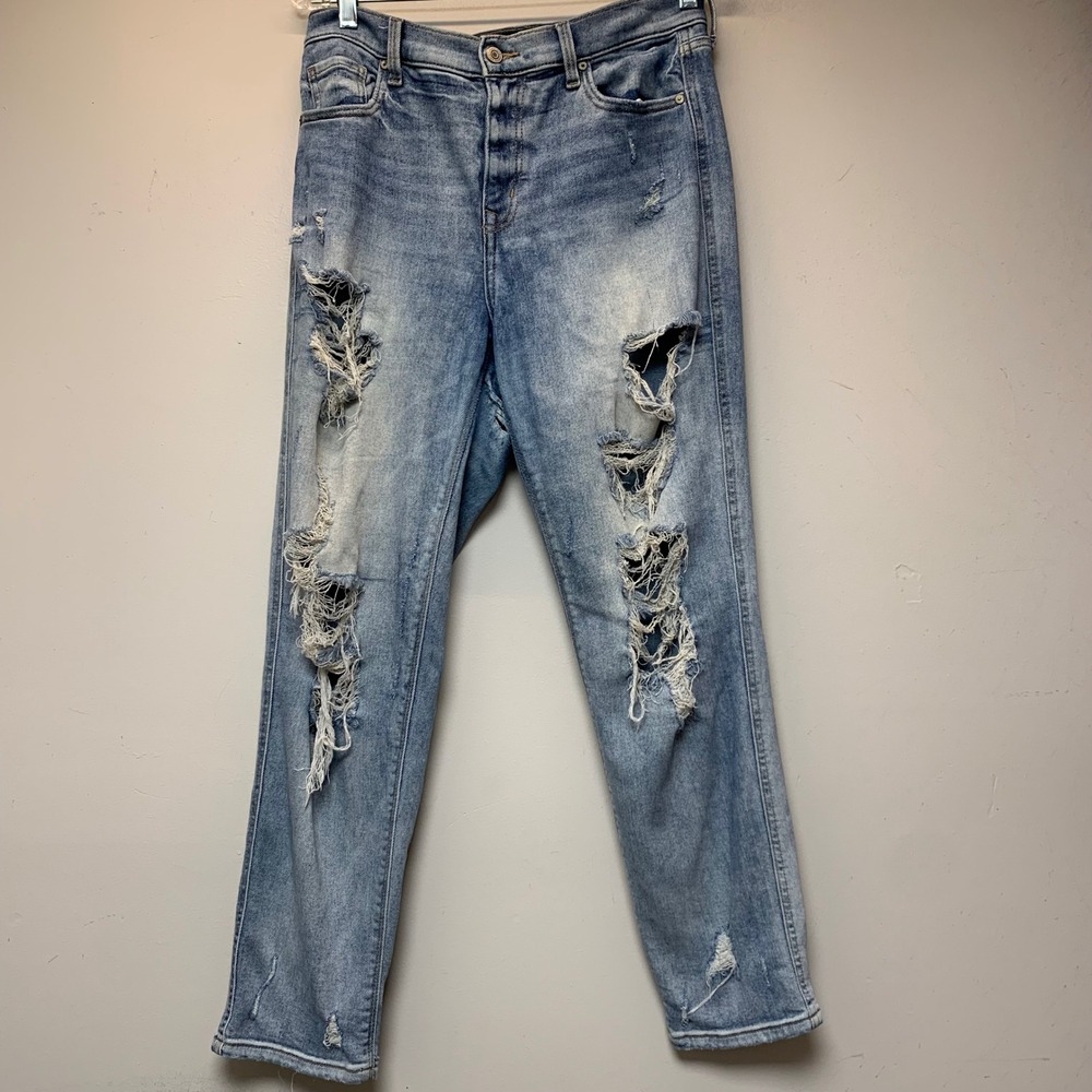 Eunina Rocky High Rise Boyfriend Jeans Women 7 Light Blue Excellent Distressed
